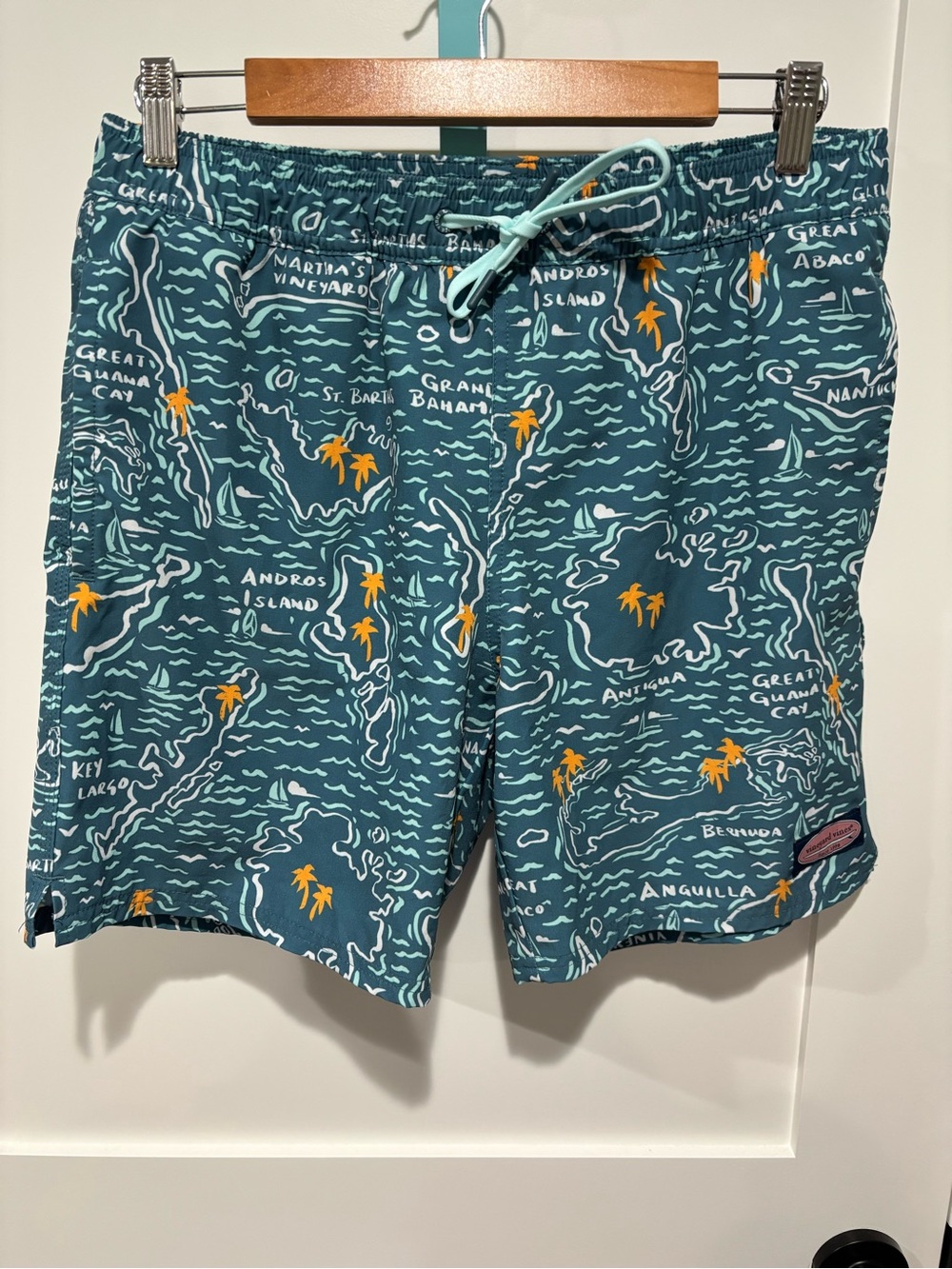 Vineyard Vines Map Print Swim Trunks Blue Size Small